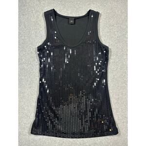 Ann Taylor Black Sequin Front Stretch Cotton Tank Small Party Holiday Top